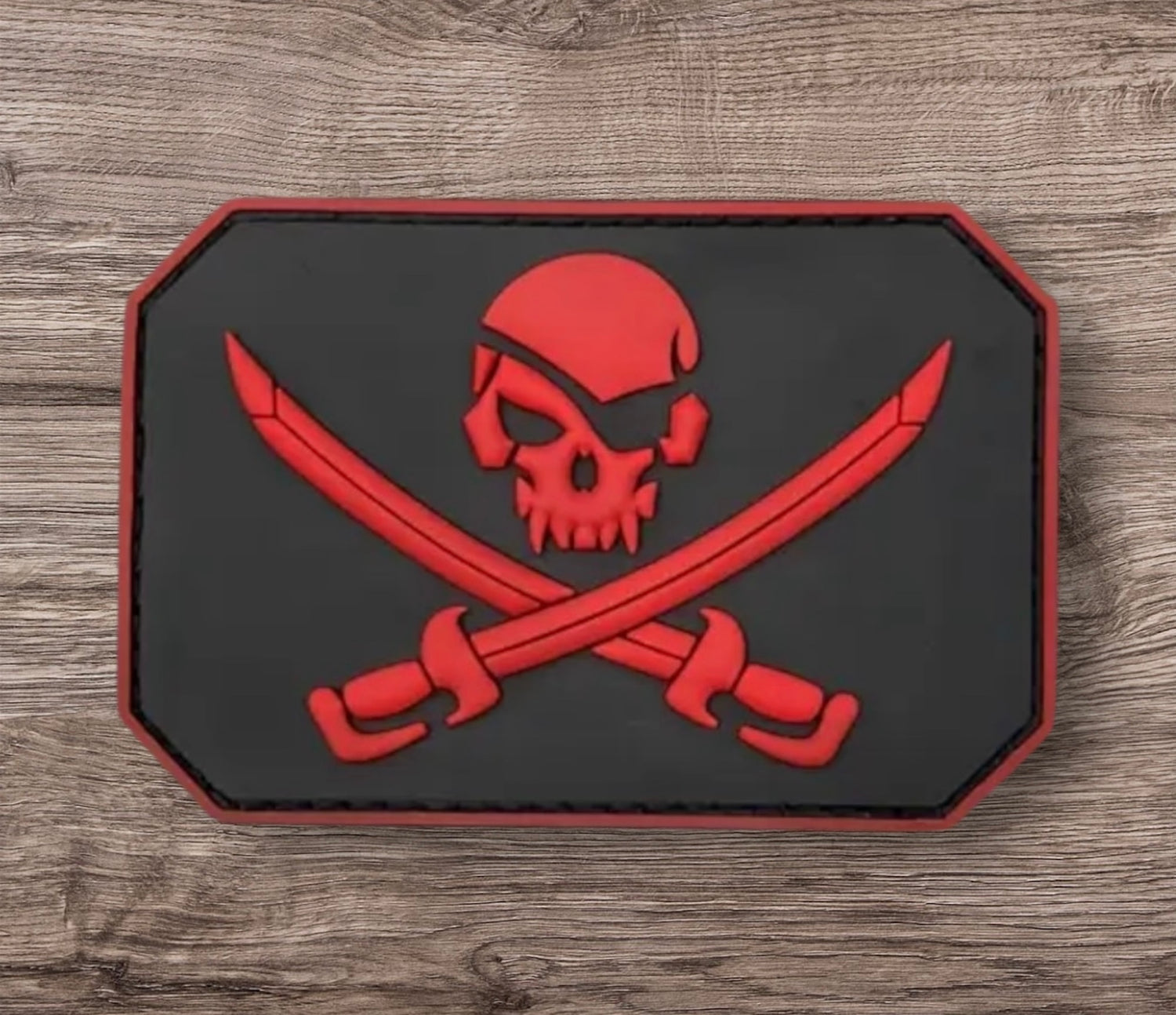 Red Pirate Skull and Crossed Swords PVC Morale Patch
