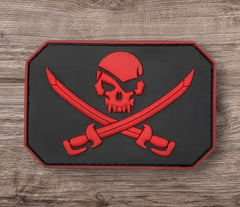 Red Pirate Skull and Crossed Swords PVC Morale Patch